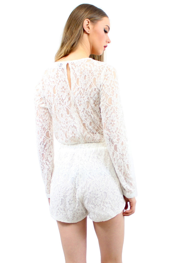 ELIE Lace Playsuit White