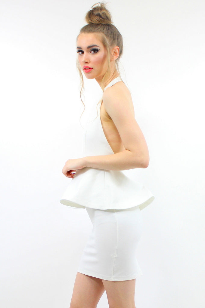 HEIDI Peplum Dress White ELAVONZA