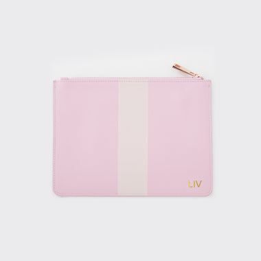 Peony Pink & Nude Striped Saffiano Leather Pouch