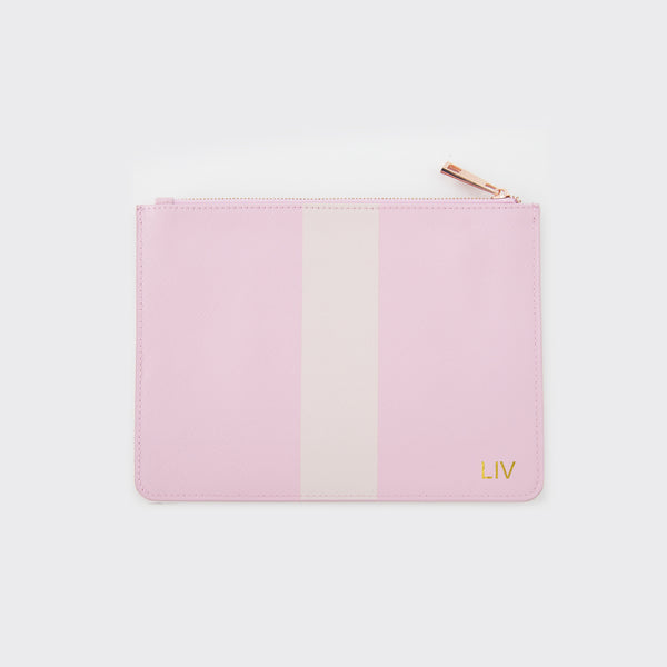 Peony Pink & Nude Striped Saffiano Leather Pouch