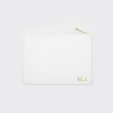 White Saffiano Leather Pouch
