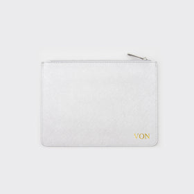 Metallic Silver Saffiano Leather Pouch