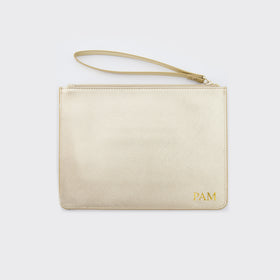 Metallic Champagne Saffiano Leather Pouch with wrist strap