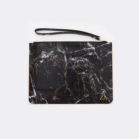 Black Smooth Marble Leather Pouch with wrist strap