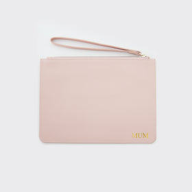 Blush Pink Saffiano Leather Pouch with wrist strap