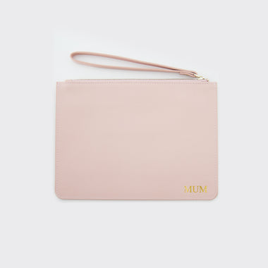 Blush Pink Saffiano Leather Pouch with wrist strap