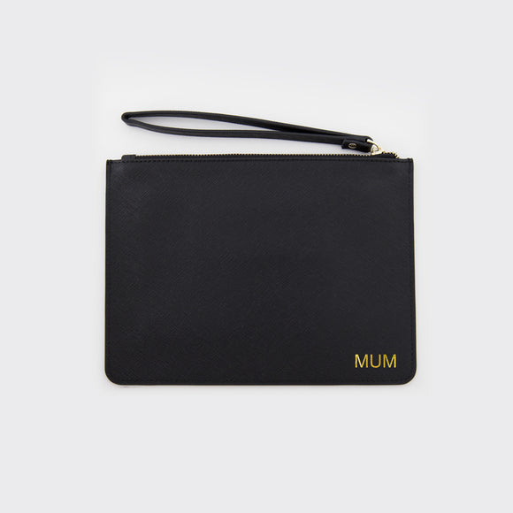 Black Saffiano Leather Pouch with wrist strap