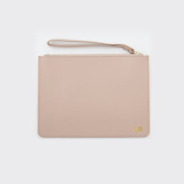 Taupe Blush Saffiano Leather Pouch with wrist strap