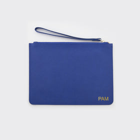 Navy Saffiano Leather Pouch with wrist strap