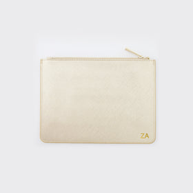 Metallic Champagne Saffiano Leather Pouch
