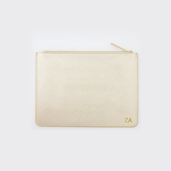 Metallic Champagne Saffiano Leather Pouch