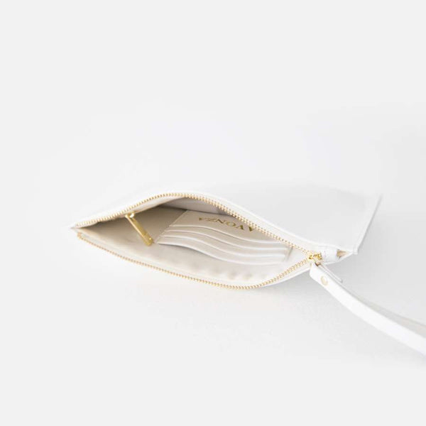 White Saffiano Leather Pouch with wrist strap