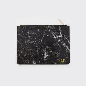 Black Smooth Marble Leather Pouch