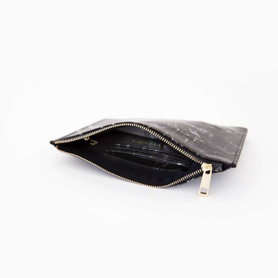 Black Smooth Marble Leather Pouch