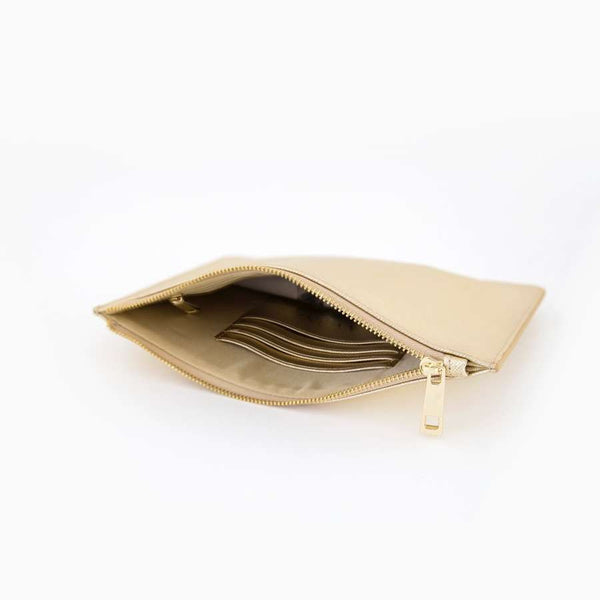 Metallic Champagne Saffiano Leather Pouch