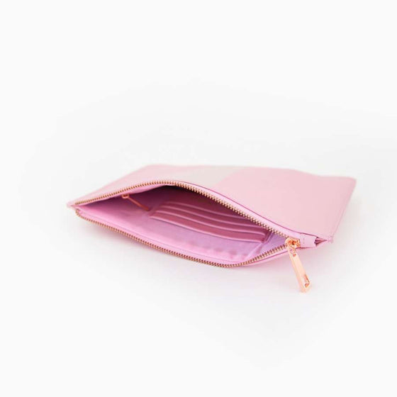 Peony Pink & Nude Striped Saffiano Leather Pouch