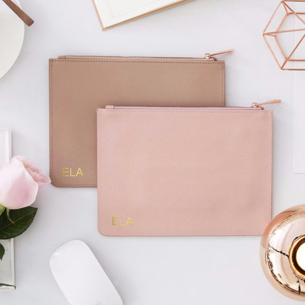 Blush Pink Saffiano Leather Pouch