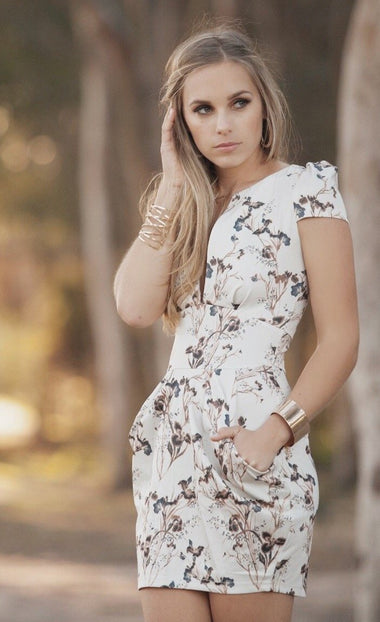 ELENA Dress Tulip Print Beige