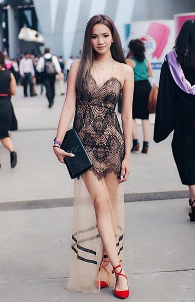 ESTELLE Sheer Lace Black Maxi Dress