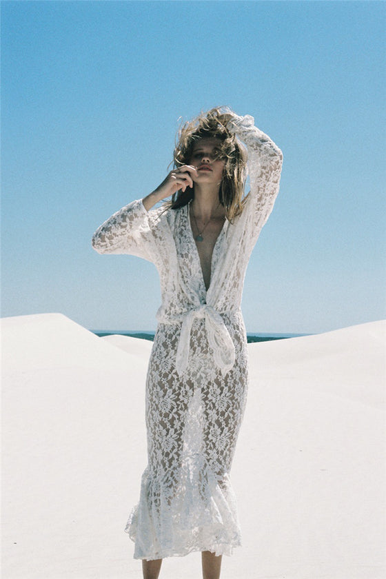 YASMIN Mermaid Lace Dress White